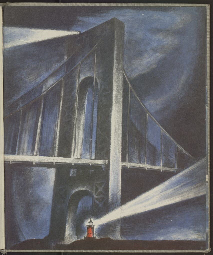 Ilustración de "The Little Red Lighthouse and the Great Gray Bridge" por Hildegarde Swift, 1942. Library of Congress